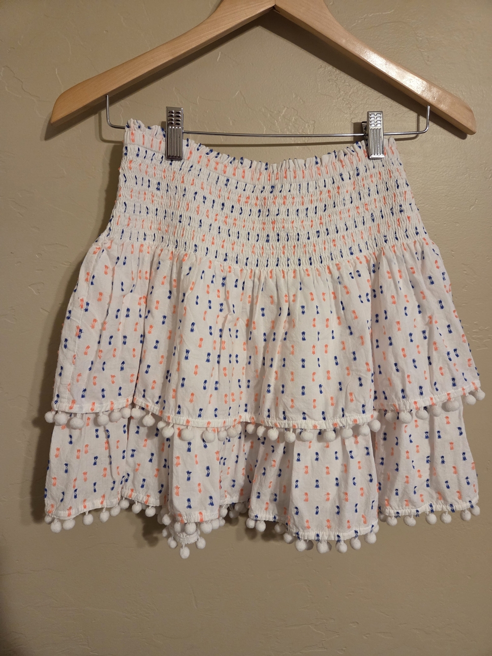 Lilly Pulitzer White Tiered Pom-Pom Skirt with Navy & Coral Dots